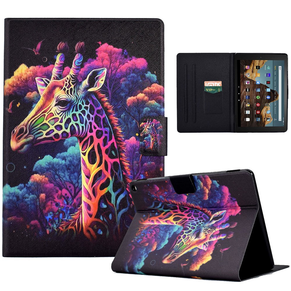 For Amazon Fire HD 10 (2021) / HD 10 Plus (2021) Leather Cover Pattern Printed Anti-Scratch Tablet Case with Card Slots