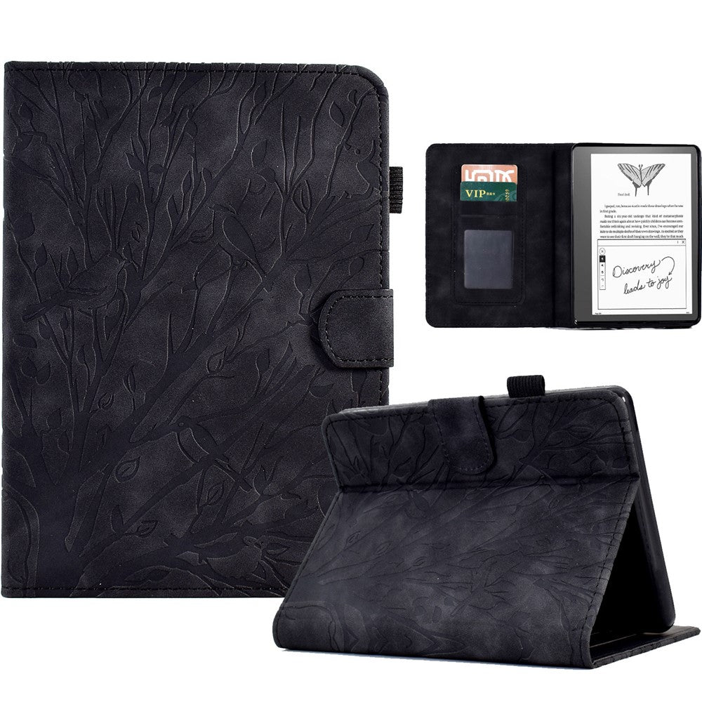 For Amazon Kindle 11th (2024) / 6'' (2022) Leather E-Reader Case Imprinted Tree Stand Card Holder Cover