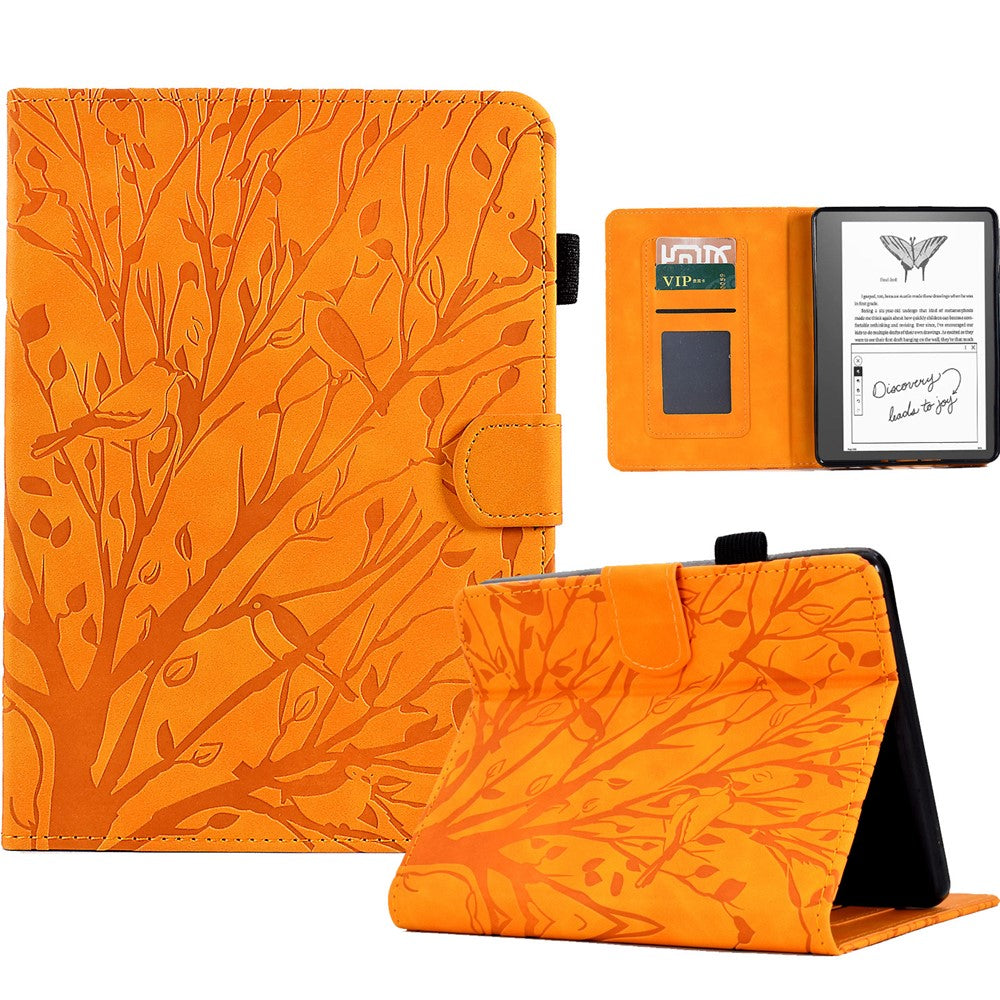 For Amazon Kindle 11th (2024) / 6'' (2022) Leather E-Reader Case Imprinted Tree Stand Card Holder Cover