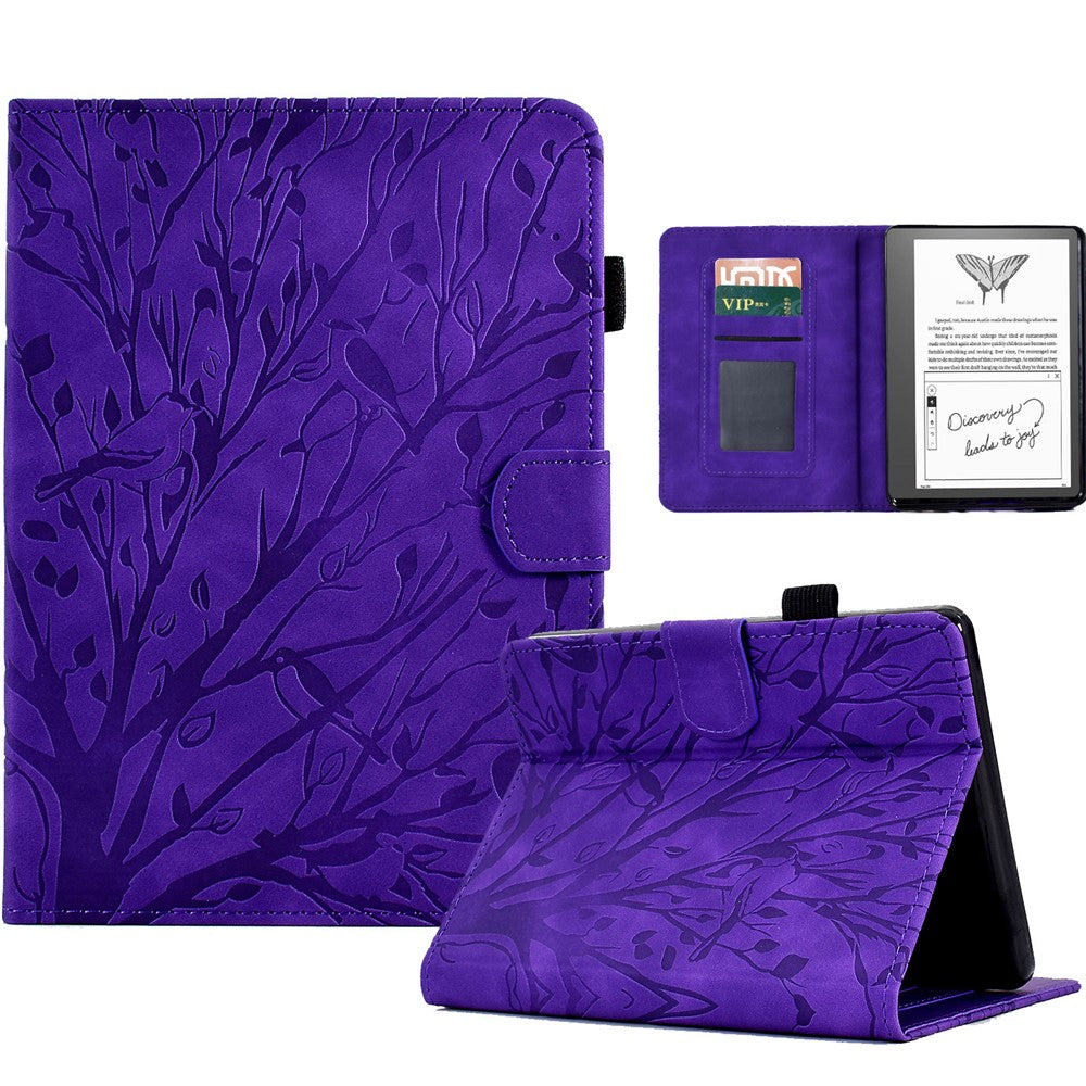 For Amazon Kindle 11th (2024) / 6'' (2022) Leather E-Reader Case Imprinted Tree Stand Card Holder Cover