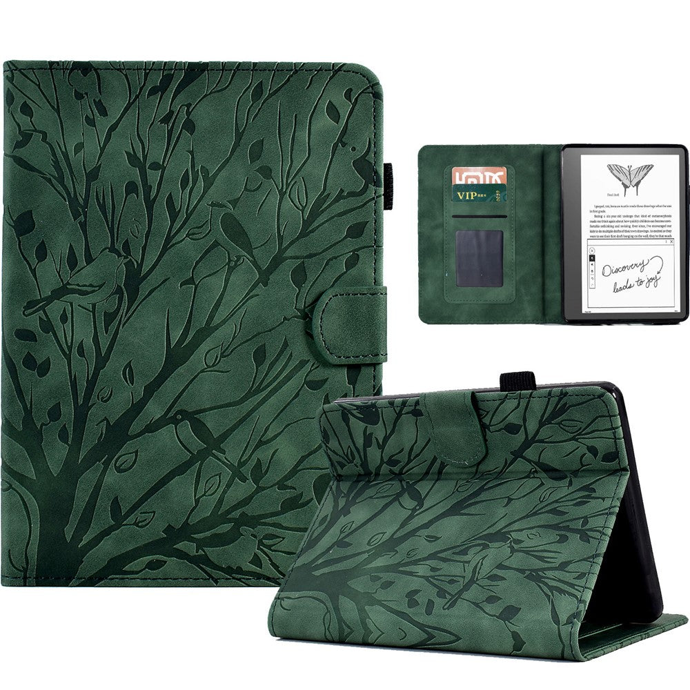 For Amazon Kindle 11th (2024) / 6'' (2022) Leather E-Reader Case Imprinted Tree Stand Card Holder Cover