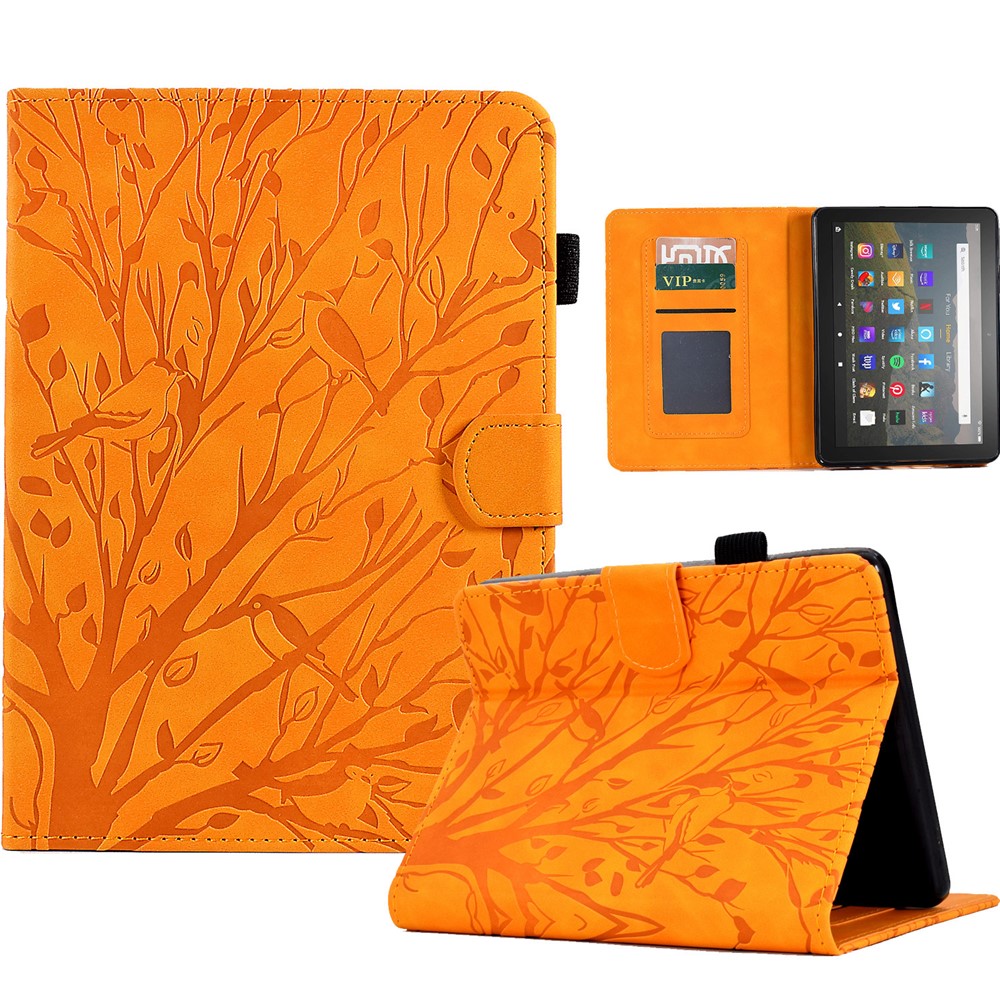 For Amazon Kindle Paperwhite 5 (2021) Imprinted Tree Leather Tablet Case Card Holder Tablet Stand Cover