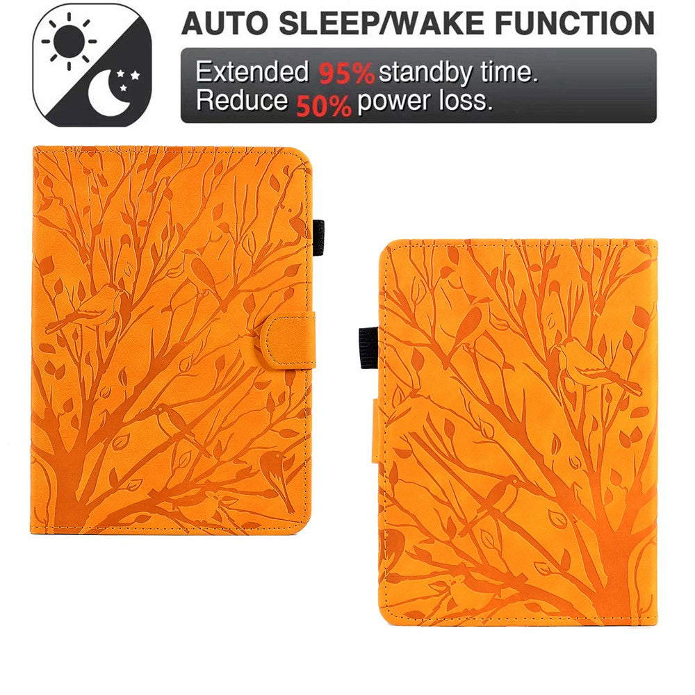 For Amazon Kindle Paperwhite 5 (2021) Imprinted Tree Leather Tablet Case Card Holder Tablet Stand Cover