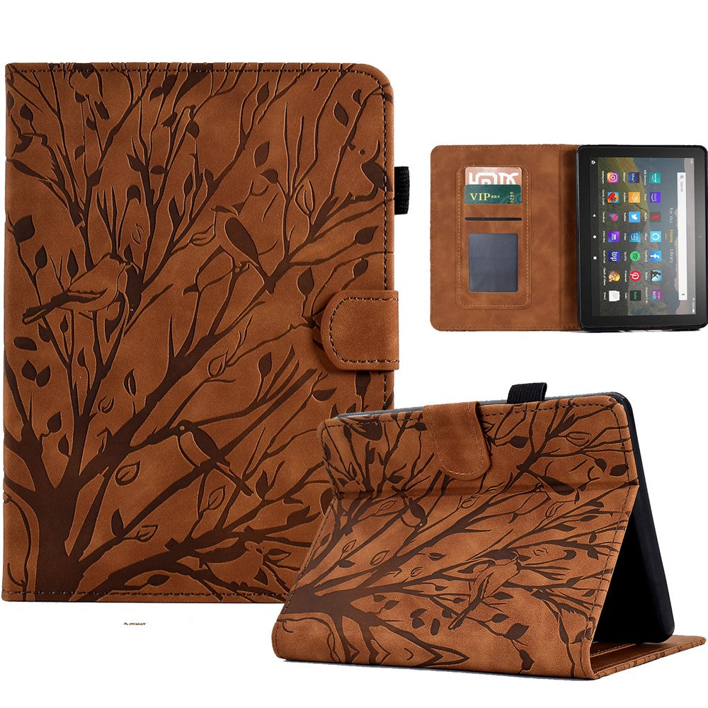 For Amazon Kindle Paperwhite 5 (2021) Imprinted Tree Leather Tablet Case Card Holder Tablet Stand Cover