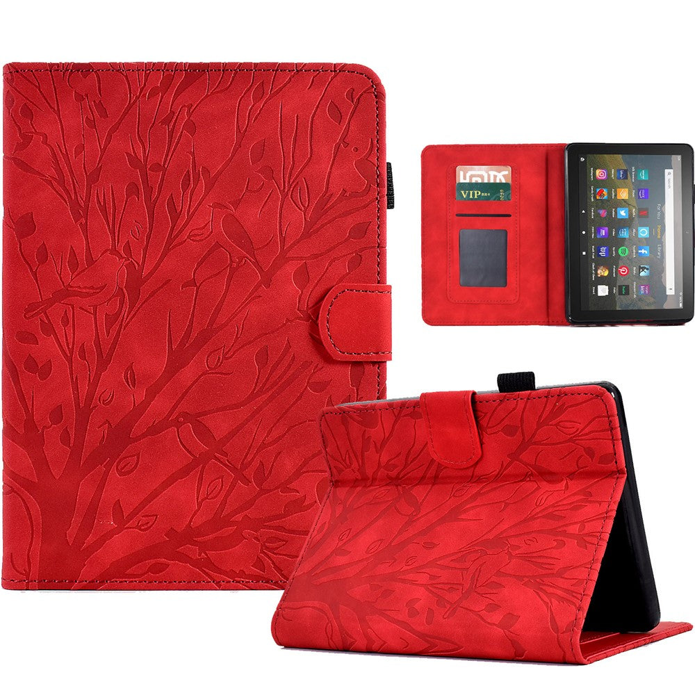 For Amazon Kindle Paperwhite 5 (2021) Imprinted Tree Leather Tablet Case Card Holder Tablet Stand Cover