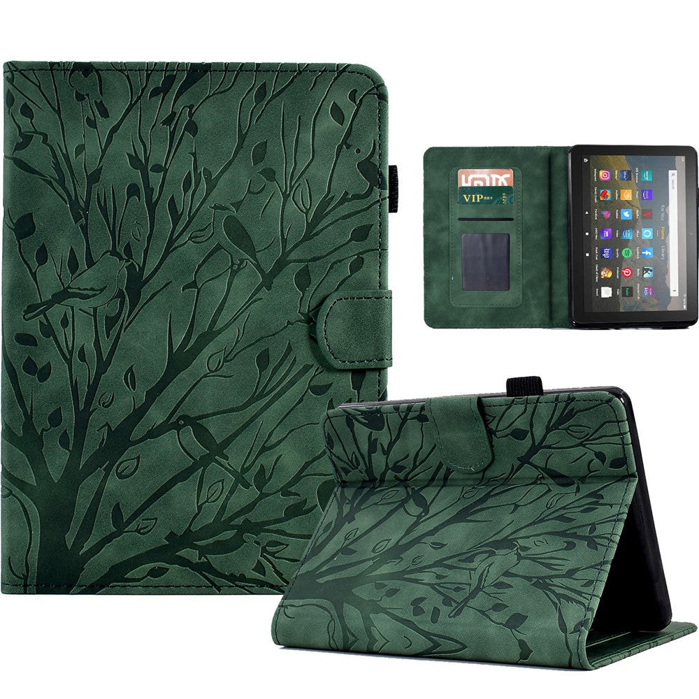 For Amazon Kindle Paperwhite 5 (2021) Imprinted Tree Leather Tablet Case Card Holder Tablet Stand Cover