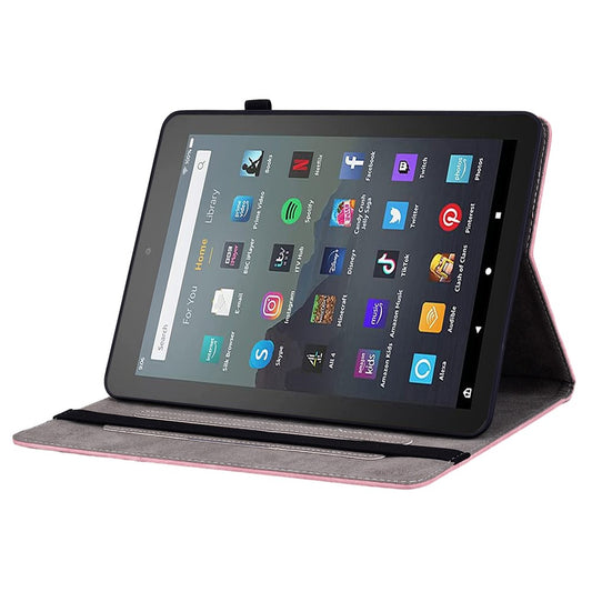 For Amazon Fire 7 (2022) PU Leather Stand Cover Butterfly Rose Imprinted Anti-drop Tablet Case with Card Slots