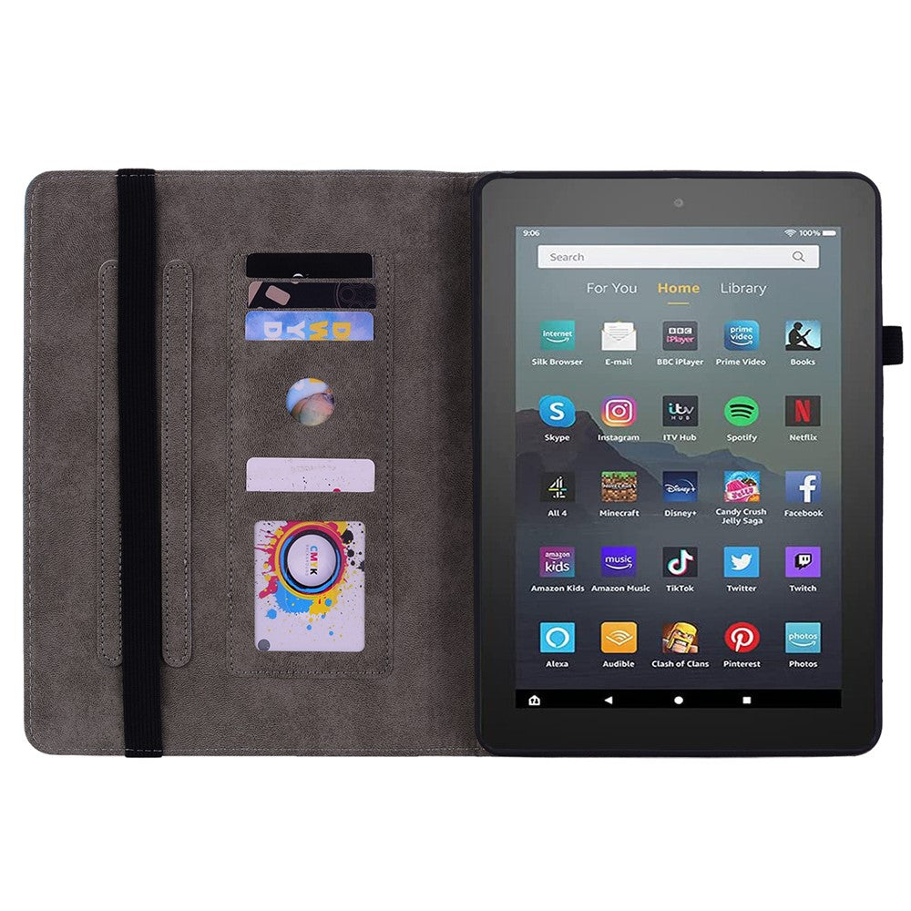 For Amazon Fire 7 (2022) PU Leather Stand Cover Butterfly Rose Imprinted Anti-drop Tablet Case with Card Slots