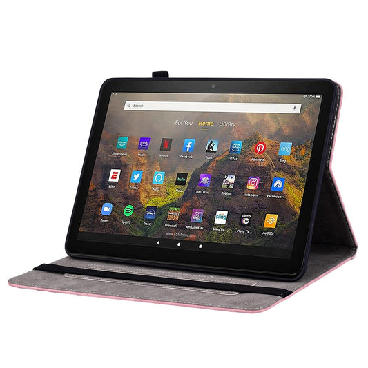 Tablet Cover for Amazon Fire HD 10 (2021) / HD 10 Plus (2021) Auto Wake / Sleep Imprinted PU Leather Stand Case