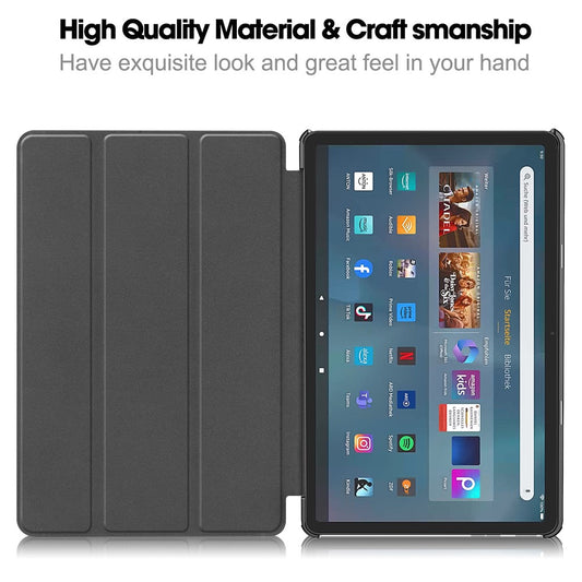 For Amazon Fire Max 11 PU Leather Tablet Case Tr-fold Stand Cover with Auto Sleep / Wake