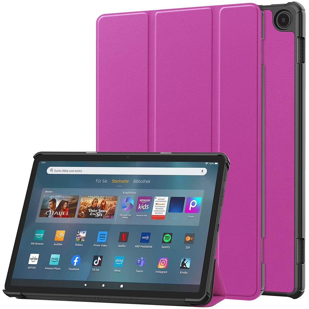 For Amazon Fire Max 11 PU Leather Tablet Case Tr-fold Stand Cover with Auto Sleep / Wake