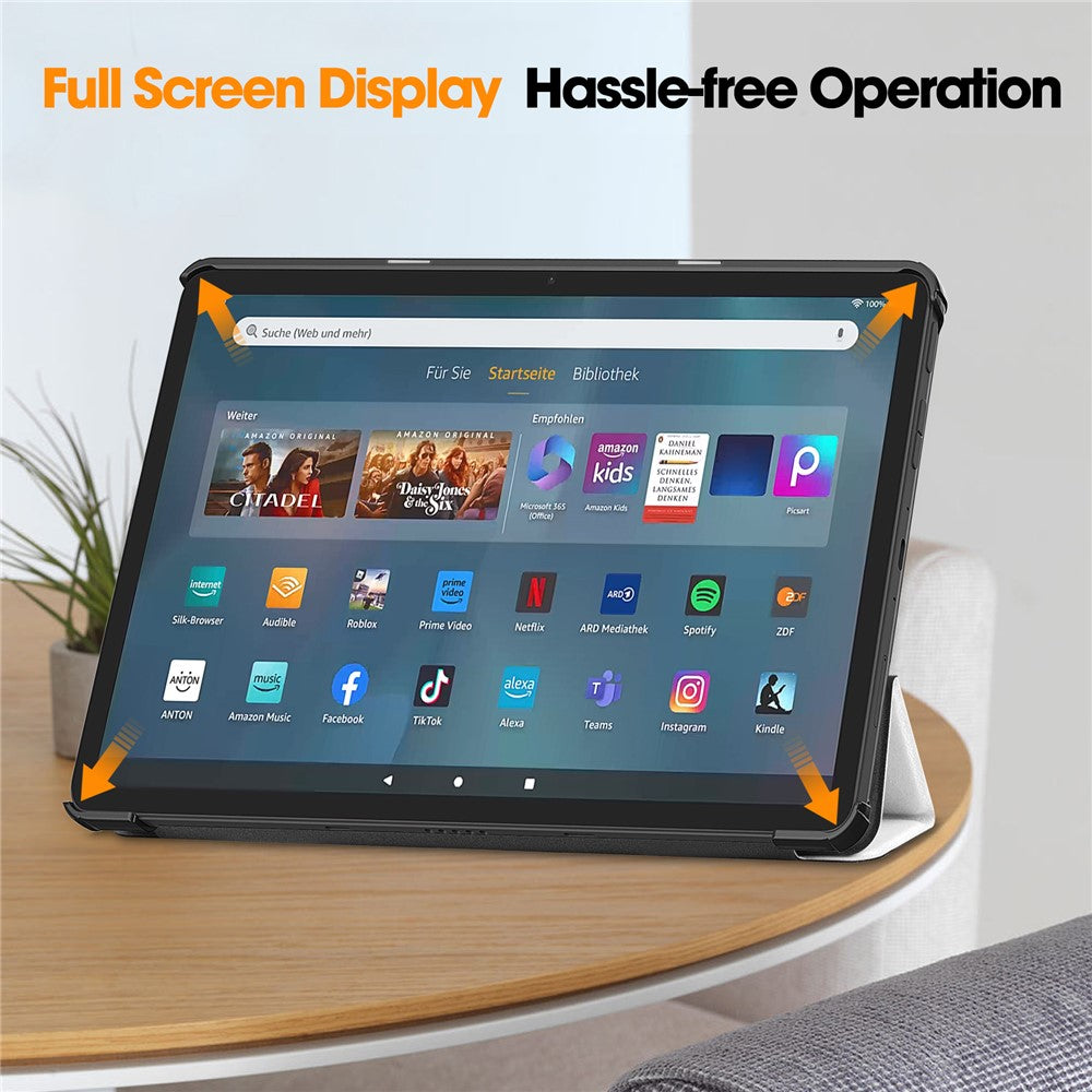For Amazon Fire Max 11 Auto Wake / Sleep PU Leather Tablet Case Tri-fold Stand Pattern Printed Cover