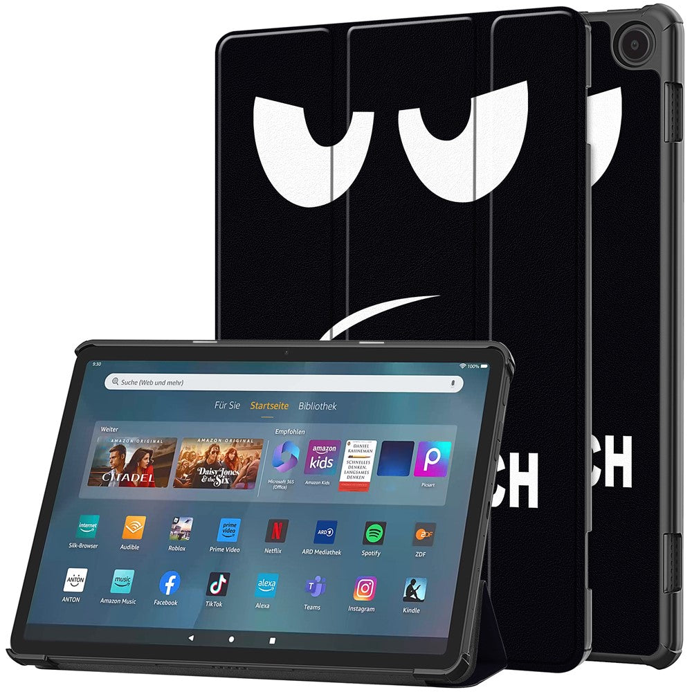 For Amazon Fire Max 11 Auto Wake / Sleep PU Leather Tablet Case Tri-fold Stand Pattern Printed Cover