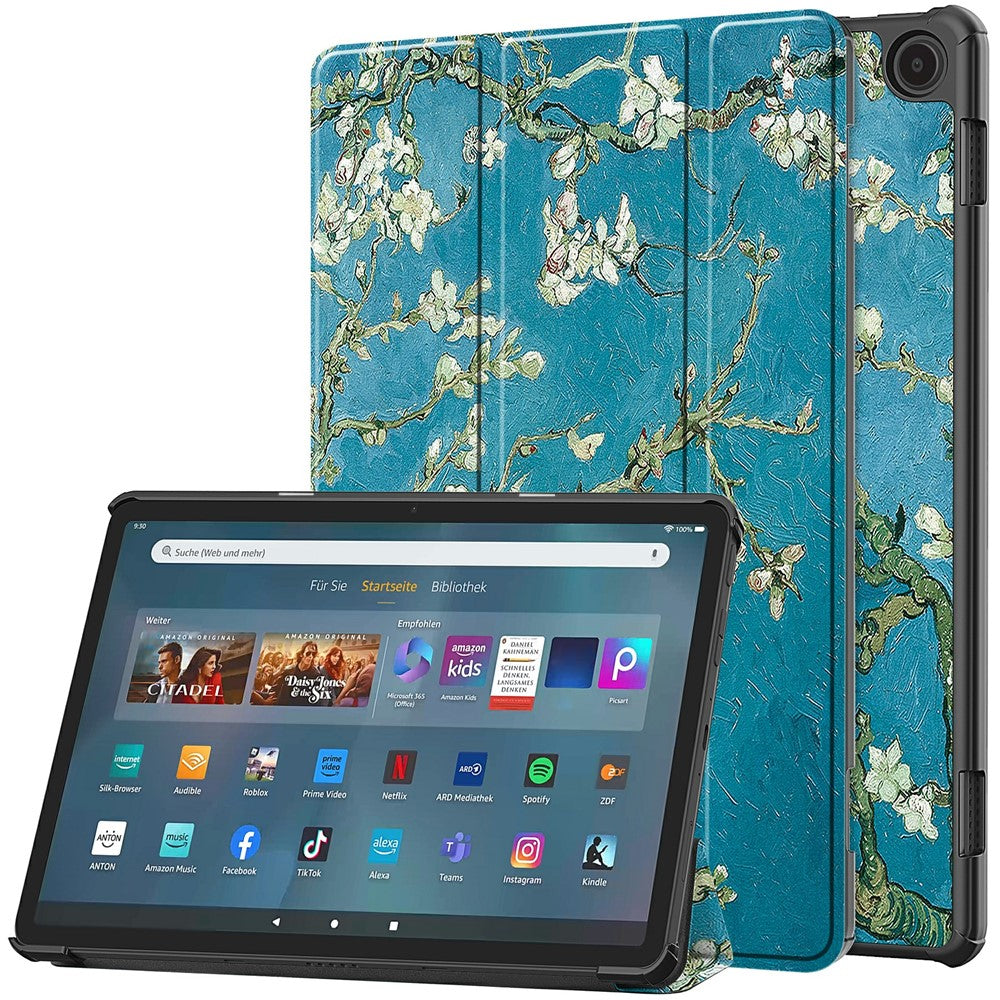 For Amazon Fire Max 11 Auto Wake / Sleep PU Leather Tablet Case Tri-fold Stand Pattern Printed Cover