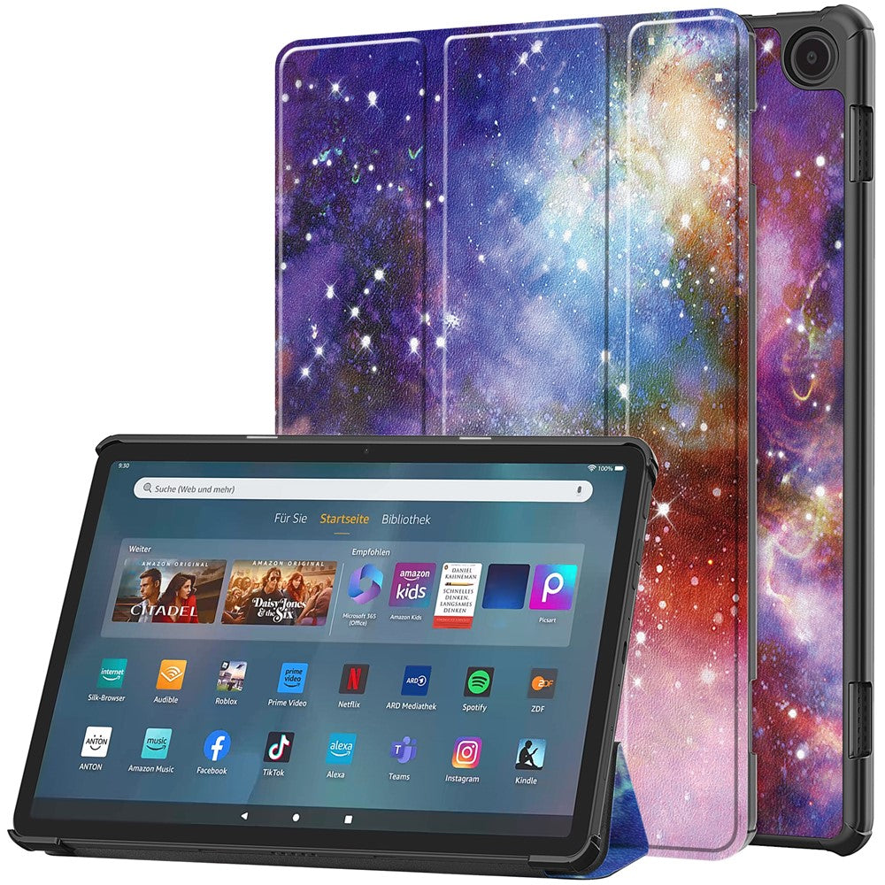 For Amazon Fire Max 11 Auto Wake / Sleep PU Leather Tablet Case Tri-fold Stand Pattern Printed Cover