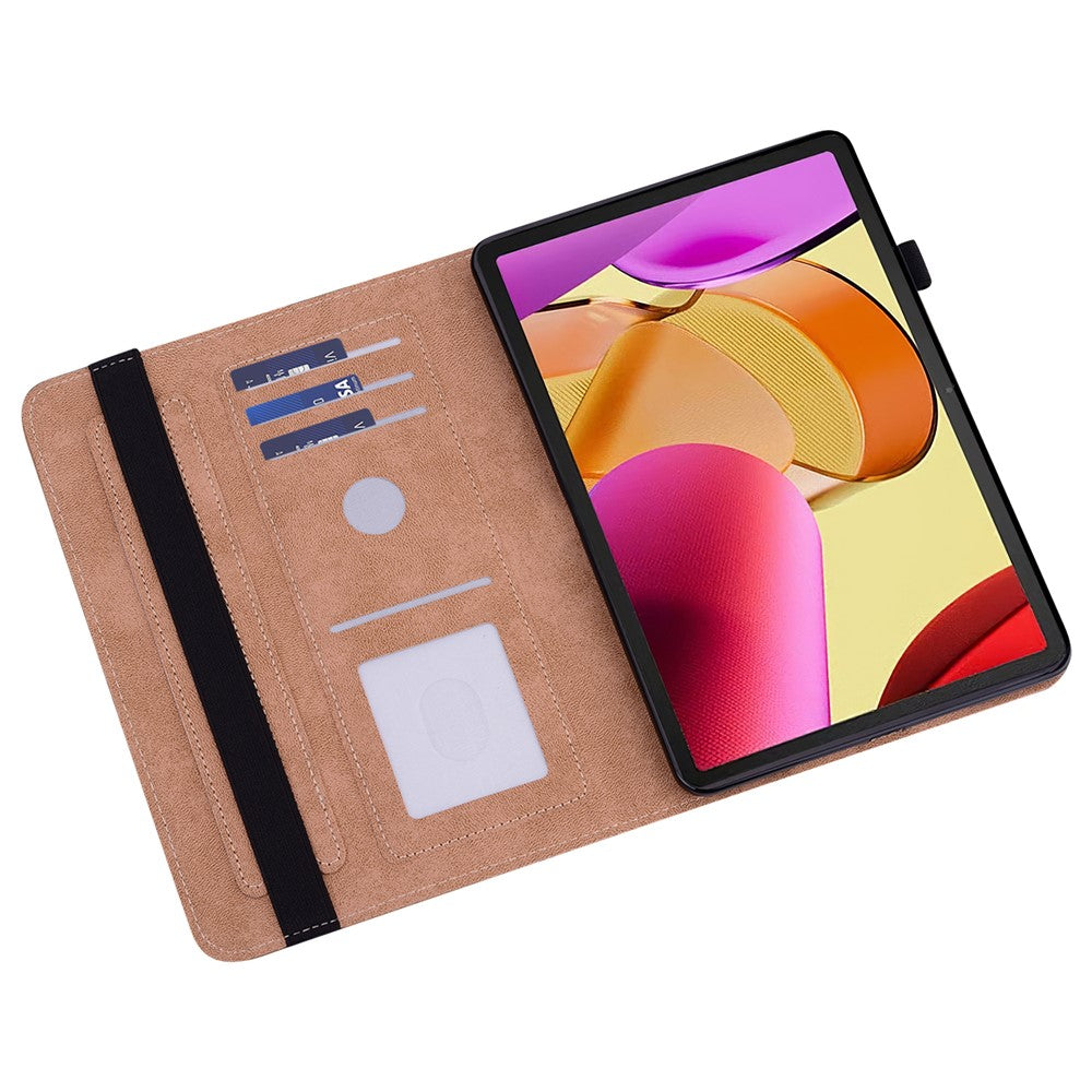 For Amazon Fire Max 11 PU Leather Stand Folio Case Line Imprinted Card Slots Tablet Cover