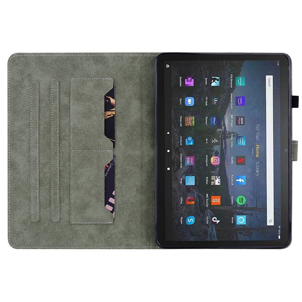 For Amazon Fire Max 11 Anti-Slip Stand Cover PU Leather Cute Tiger Pattern Card Slots Tablet Case