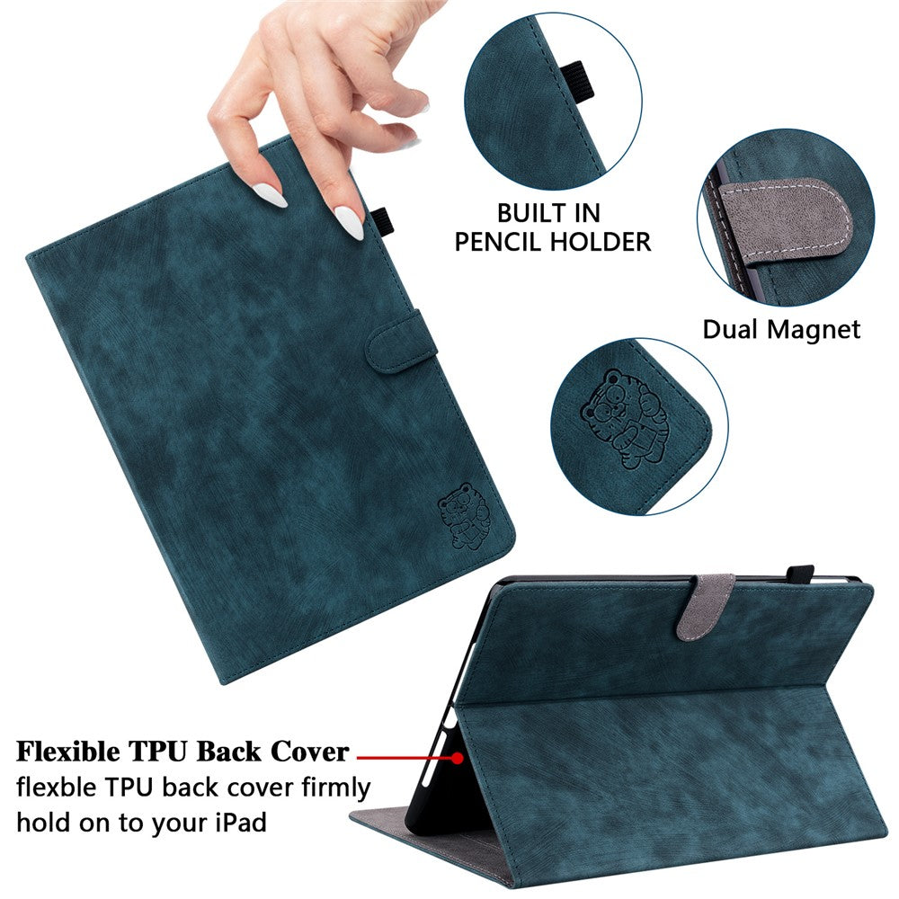 For Amazon Fire Max 11 Anti-Slip Stand Cover PU Leather Cute Tiger Pattern Card Slots Tablet Case