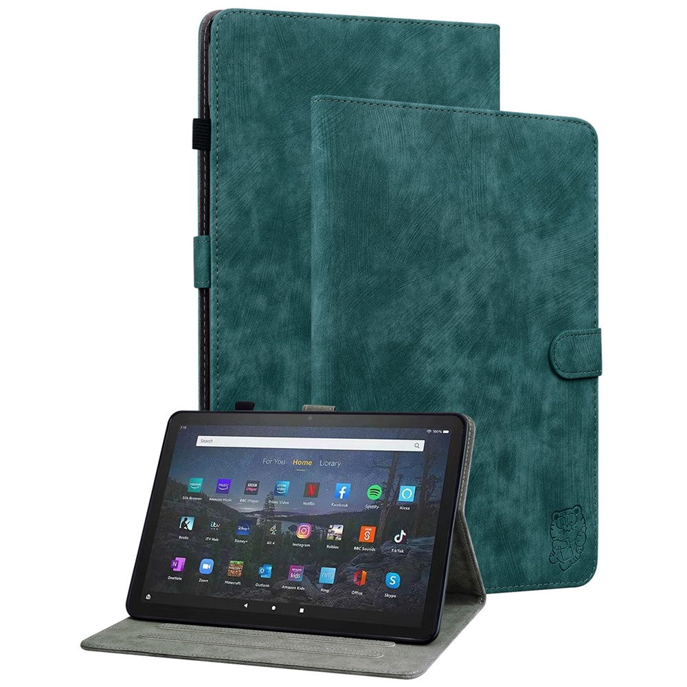 For Amazon Fire Max 11 Anti-Slip Stand Cover PU Leather Cute Tiger Pattern Card Slots Tablet Case