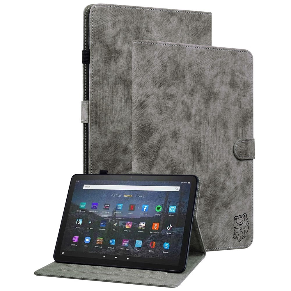 For Amazon Fire Max 11 Anti-Slip Stand Cover PU Leather Cute Tiger Pattern Card Slots Tablet Case