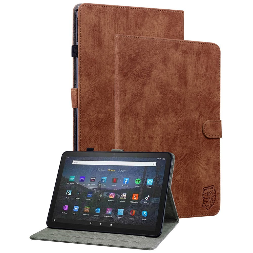 For Amazon Fire Max 11 Anti-Slip Stand Cover PU Leather Cute Tiger Pattern Card Slots Tablet Case