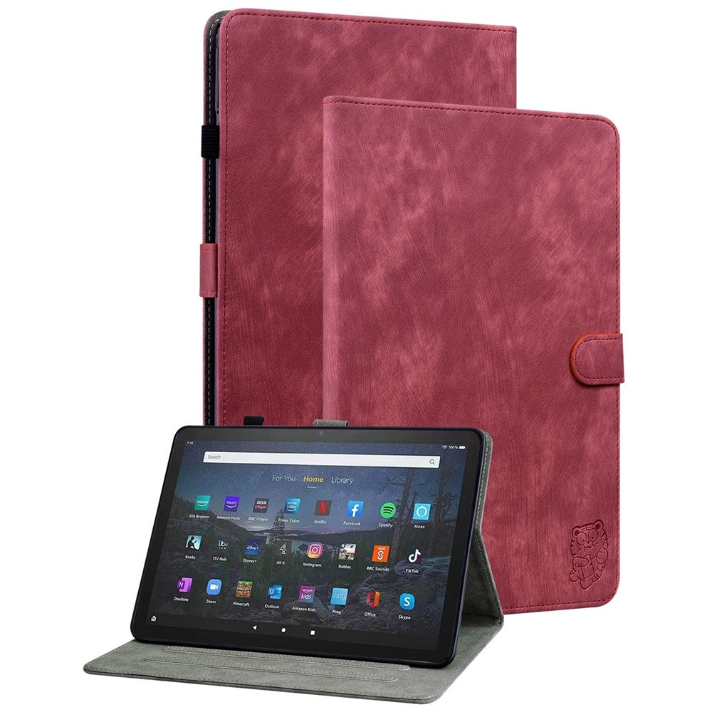 For Amazon Fire Max 11 Anti-Slip Stand Cover PU Leather Cute Tiger Pattern Card Slots Tablet Case