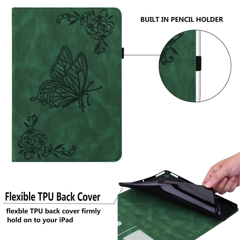 For Amazon Fire Max 11 PU Leather Tablet Case Imprinted Butterfly Flower Stand Flip Cover with Card Holder