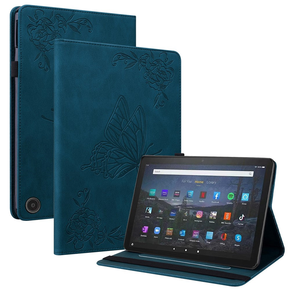 For Amazon Fire Max 11 PU Leather Tablet Case Imprinted Butterfly Flower Stand Flip Cover with Card Holder