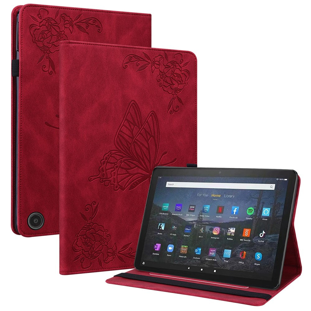 For Amazon Fire Max 11 PU Leather Tablet Case Imprinted Butterfly Flower Stand Flip Cover with Card Holder