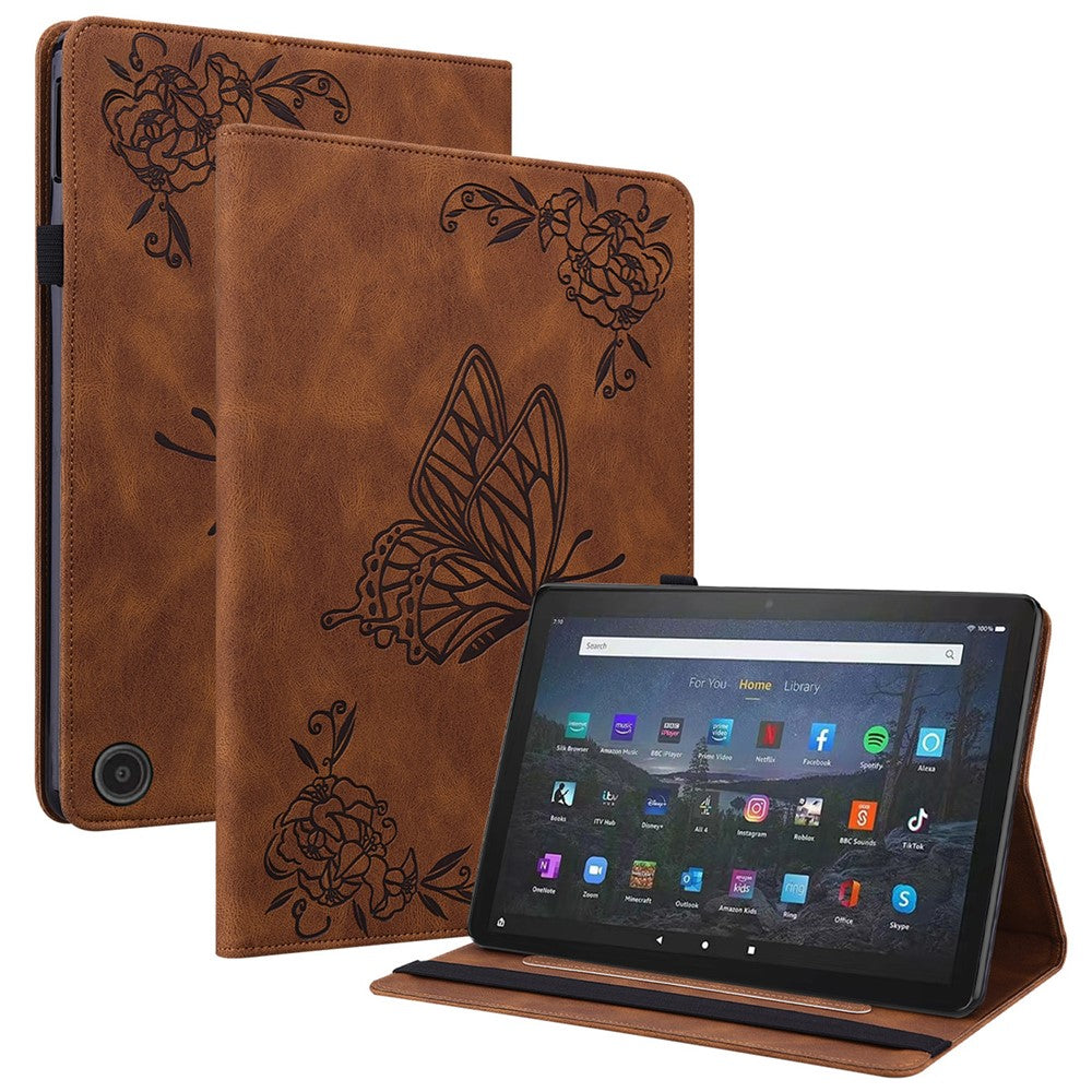 For Amazon Fire Max 11 PU Leather Tablet Case Imprinted Butterfly Flower Stand Flip Cover with Card Holder