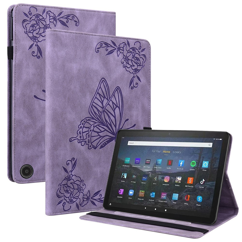 For Amazon Fire Max 11 PU Leather Tablet Case Imprinted Butterfly Flower Stand Flip Cover with Card Holder
