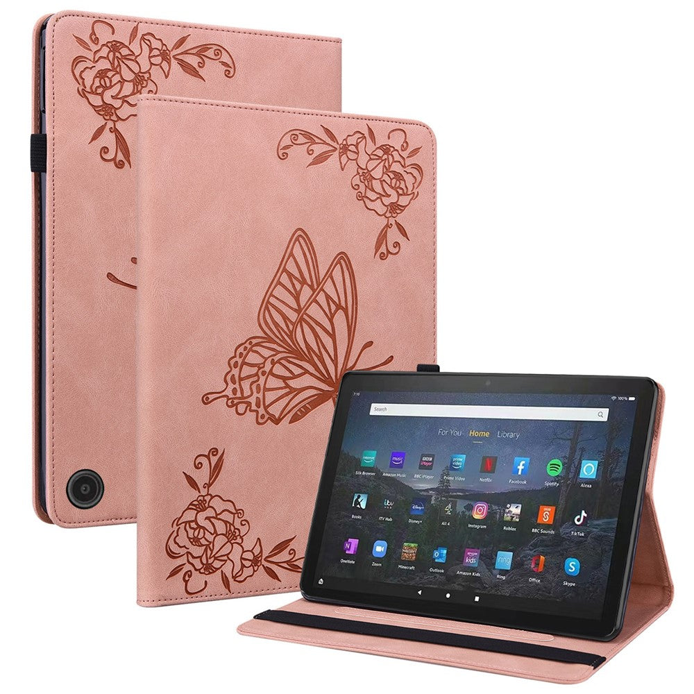 For Amazon Fire Max 11 PU Leather Tablet Case Imprinted Butterfly Flower Stand Flip Cover with Card Holder