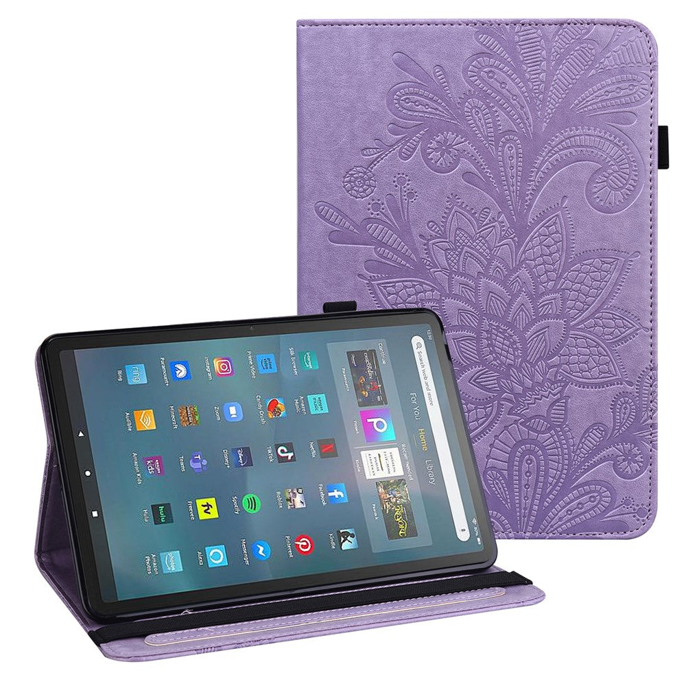 For Amazon Fire Max 11 Stand Tablet Leather Case Flower Imprinting Wallet Tablet Cover