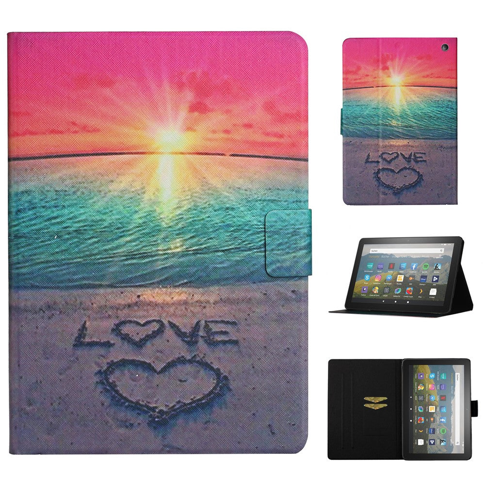 For Amazon Fire Max 11 PU Leather Stand Cover Pattern Printing Auto Wake / Sleep Tablet Case with Card Holder