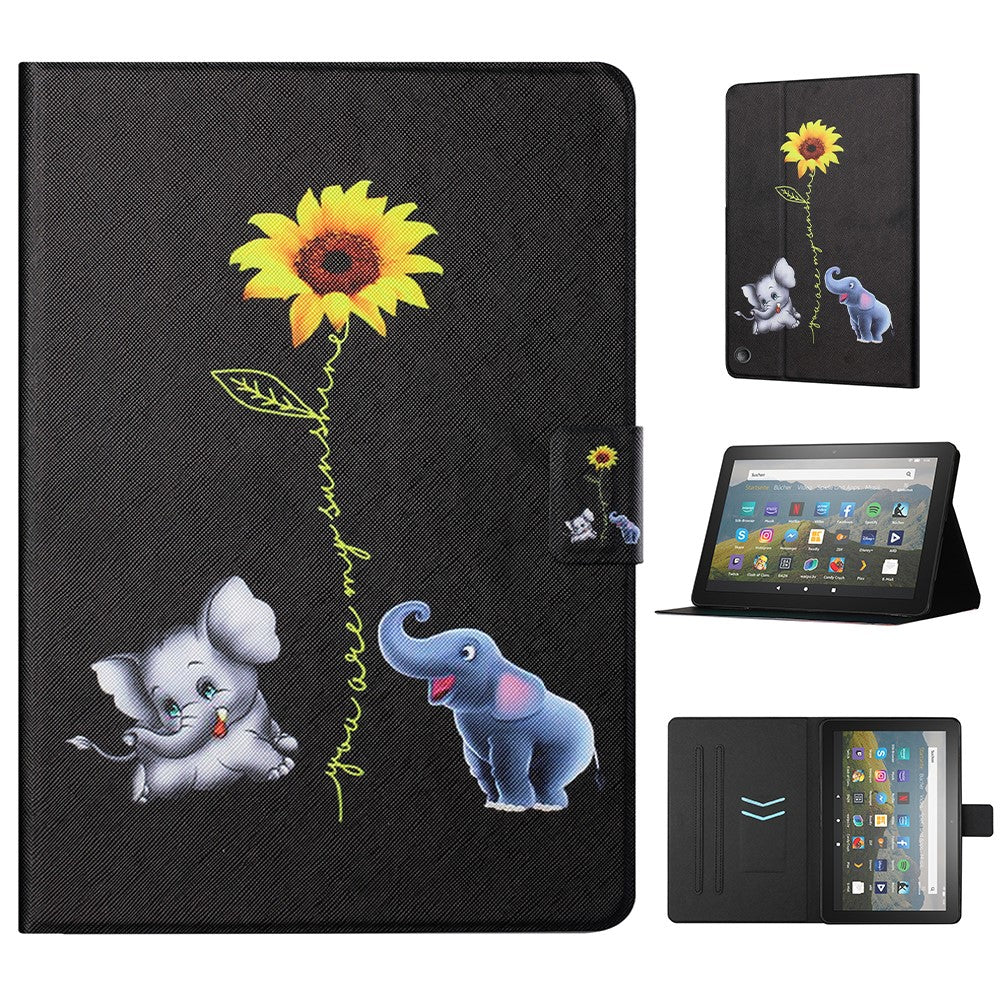 For Amazon Fire Max 11 PU Leather Stand Cover Pattern Printing Auto Wake / Sleep Tablet Case with Card Holder