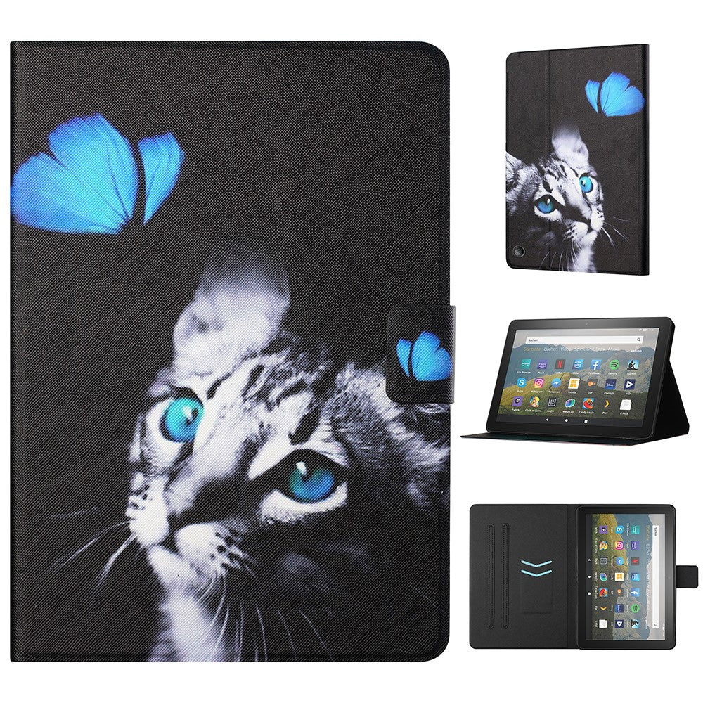 For Amazon Fire Max 11 PU Leather Stand Cover Pattern Printing Auto Wake / Sleep Tablet Case with Card Holder