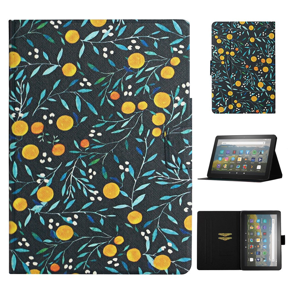 For Amazon Fire Max 11 PU Leather Stand Cover Pattern Printing Auto Wake / Sleep Tablet Case with Card Holder