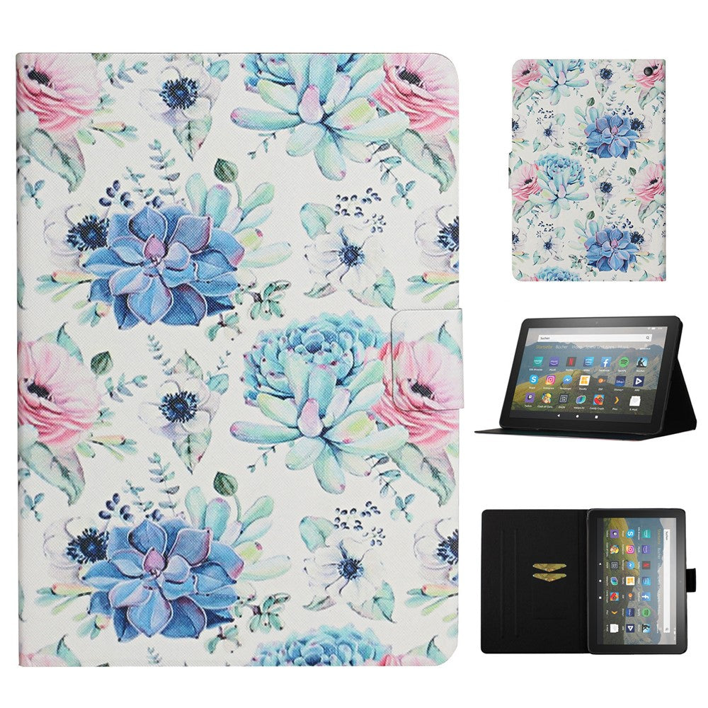 For Amazon Fire Max 11 PU Leather Stand Cover Pattern Printing Auto Wake / Sleep Tablet Case with Card Holder