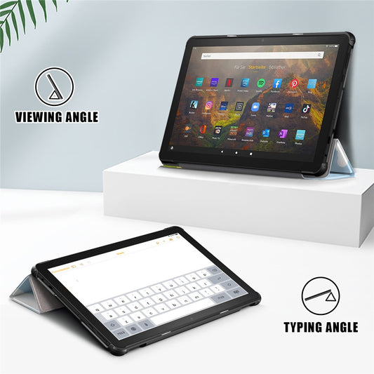 For Amazon Fire HD 10 (2023) PU Leather Tri-fold Stand Case Pattern Printing Auto Wake / Sleep Tablet Cover