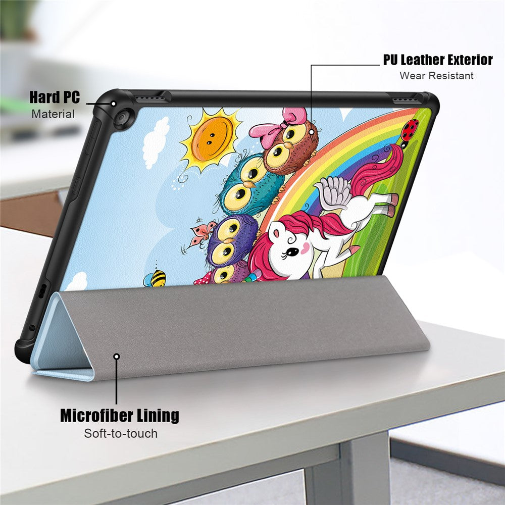 For Amazon Fire HD 10 (2023) PU Leather Tri-fold Stand Case Pattern Printing Auto Wake / Sleep Tablet Cover