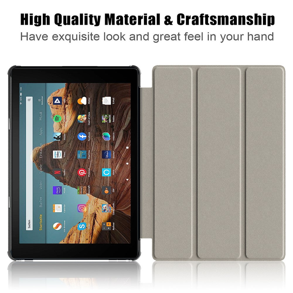 For Amazon Fire HD 10 (2023) PU Leather Tri-fold Stand Case Pattern Printing Auto Wake / Sleep Tablet Cover