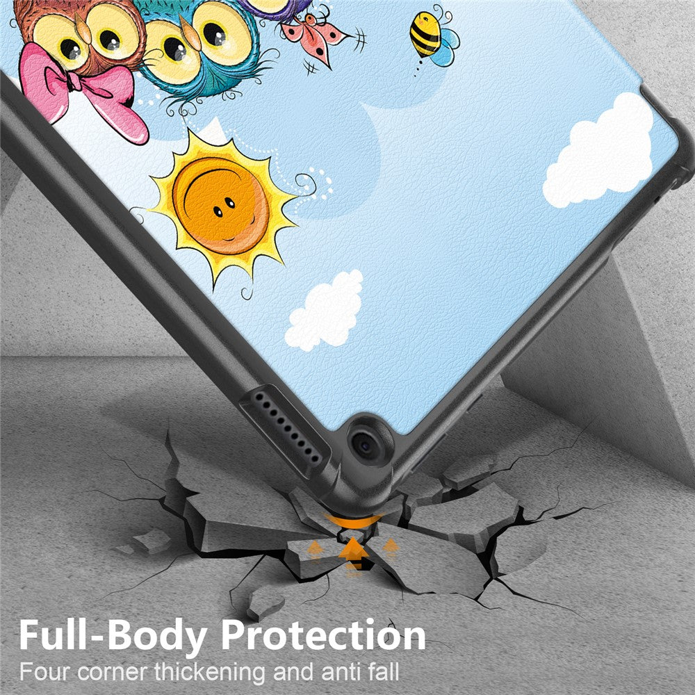 For Amazon Fire HD 10 (2023) PU Leather Tri-fold Stand Case Pattern Printing Auto Wake / Sleep Tablet Cover