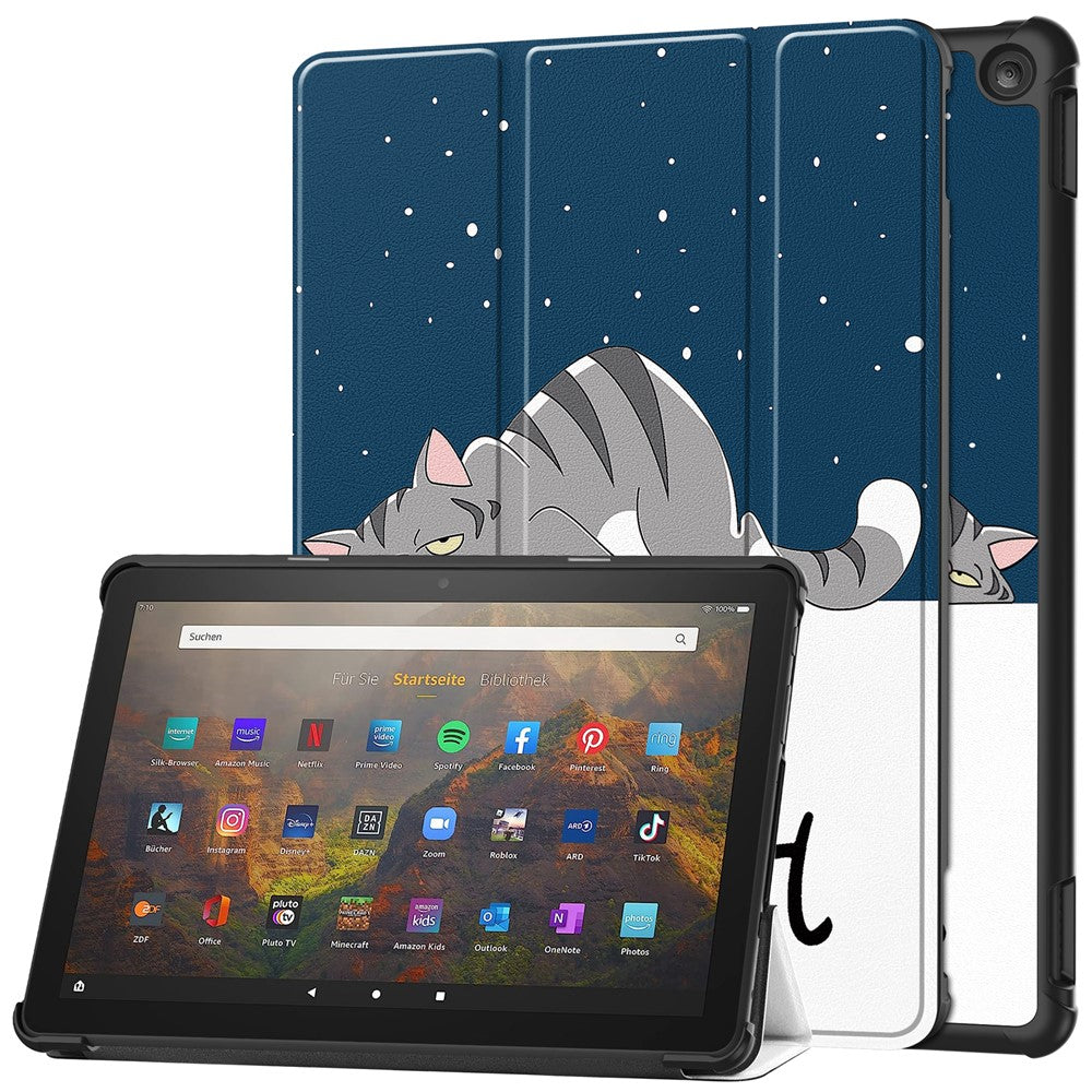 For Amazon Fire HD 10 (2023) PU Leather Tablet Case Tri-fold Stand Pattern Printing Tablet Cover