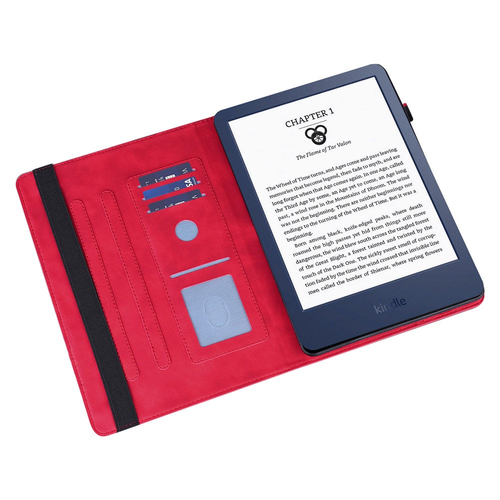 For Amazon Kindle Paperwhite 6 (2022) PU Leather E-Reader Case Pattern Imprinted Card Holder Stand Cover