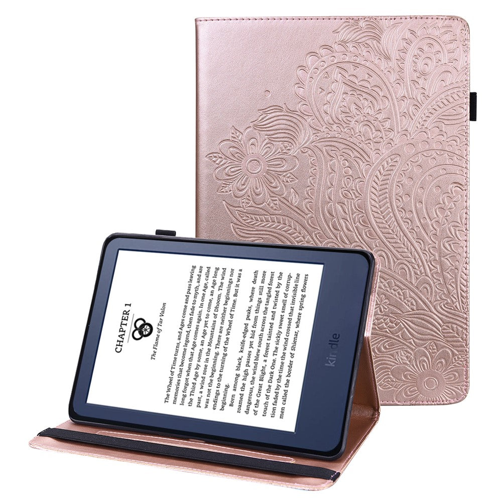 For Amazon Kindle Paperwhite 6 (2022) PU Leather E-Reader Case Pattern Imprinted Card Holder Stand Cover