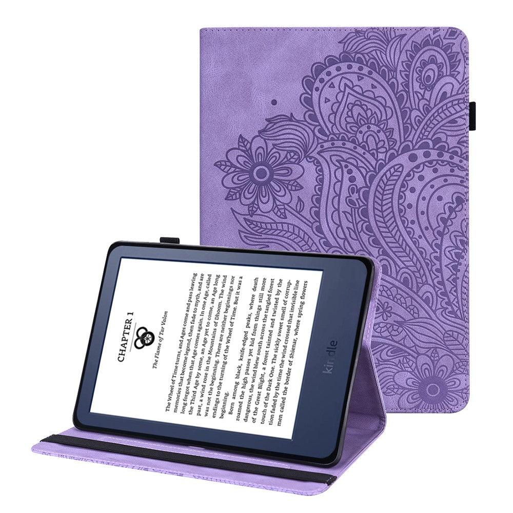 For Amazon Kindle Paperwhite 6 (2022) PU Leather E-Reader Case Pattern Imprinted Card Holder Stand Cover