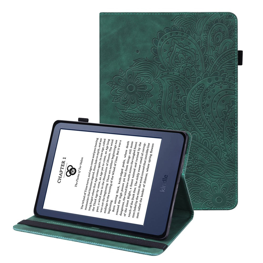 For Amazon Kindle Paperwhite 6 (2022) PU Leather E-Reader Case Pattern Imprinted Card Holder Stand Cover