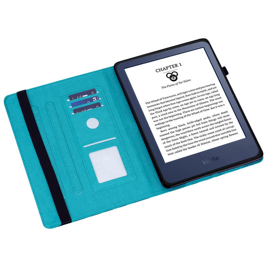 For Amazon Kindle Paperwhite 6 (2022) PU Leather Tablet Case Tree Deer Imprinted Stand Cover with Card Holder