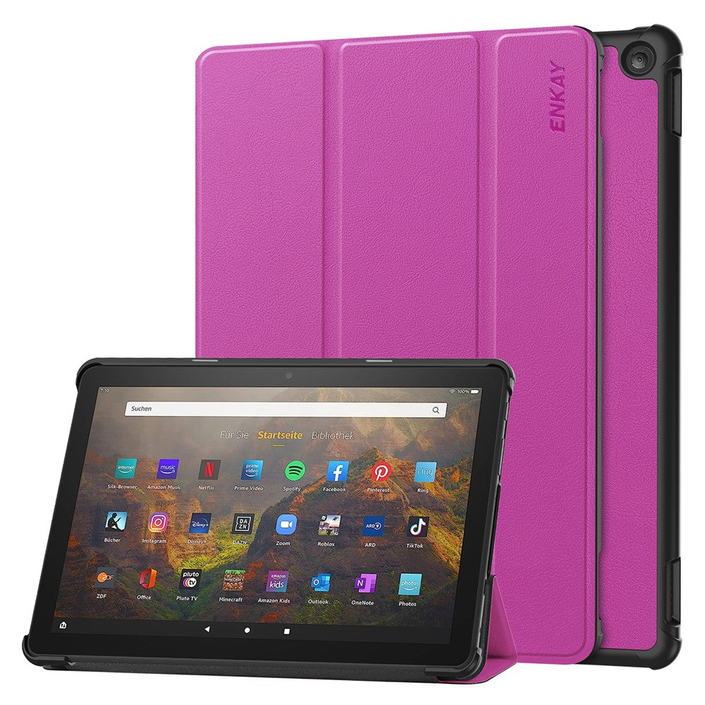 ENKAY HAT PRINCE Trifold Stand Cover for Amazon Fire HD 10 (2023) , PU Leather+PC Auto Wake / Sleep Tablet Case