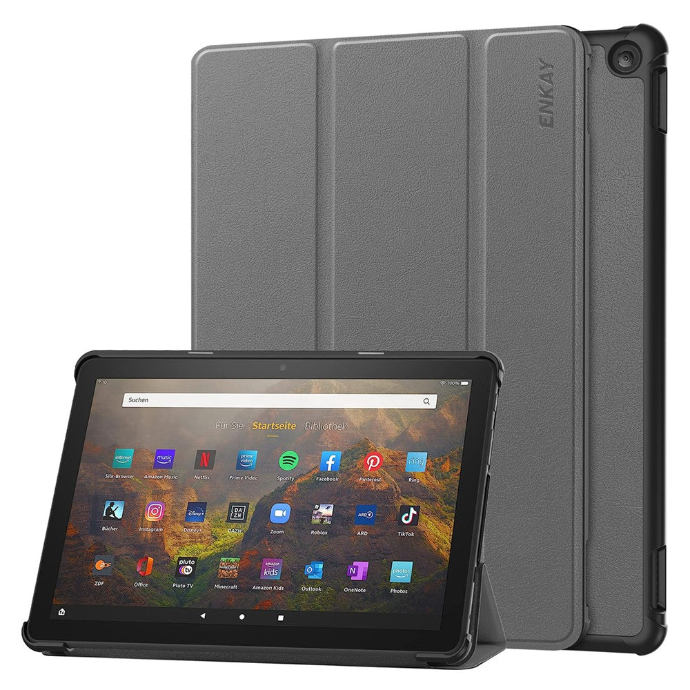 ENKAY HAT PRINCE Trifold Stand Cover for Amazon Fire HD 10 (2023) , PU Leather+PC Auto Wake / Sleep Tablet Case